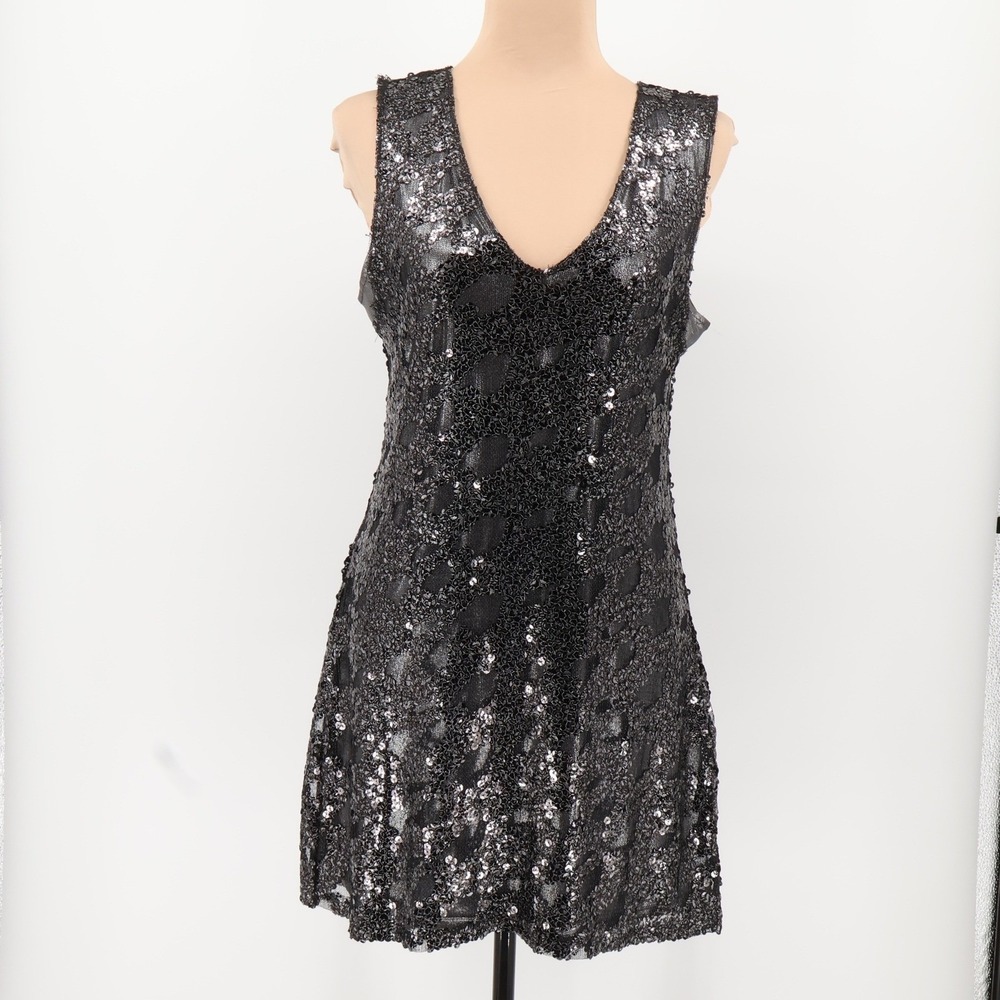 Sequin Metallic Cocktail Mini Dress Womens Party 2010s Glam Hoco Club Size L